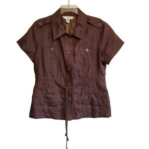 Lucy and Laurel Linen Short Sleeve Anorak Blouse Large